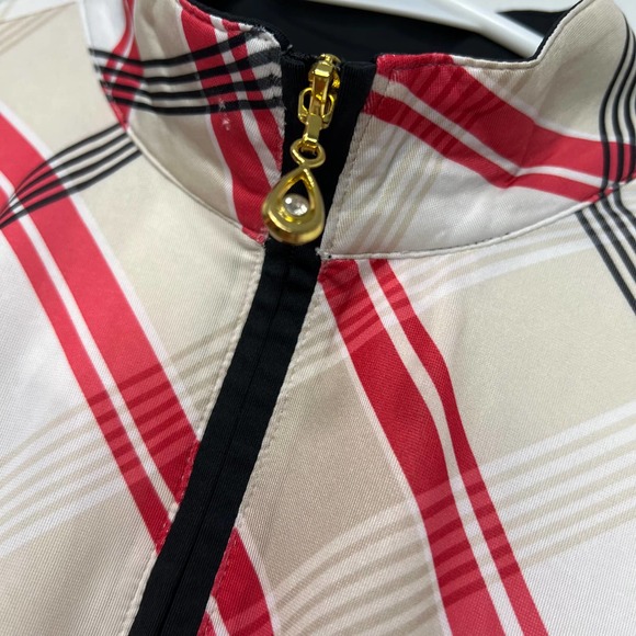 Sansoleil Solcool Plaid Print 1/2 Zip Mesh Top Size M - Picture 5 of 9